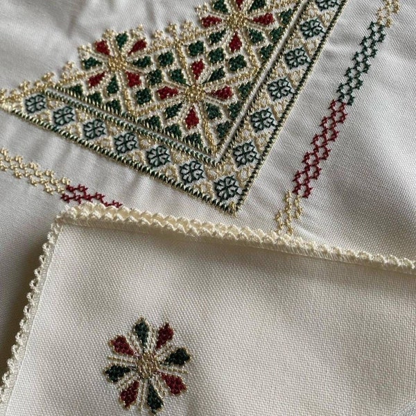 Fasi Tablecloth Embroidery Machine, Moroccan Style Cross Stitch Embroidery design, Napkin Embroidery Pattern, Table Linen Embroidery machine