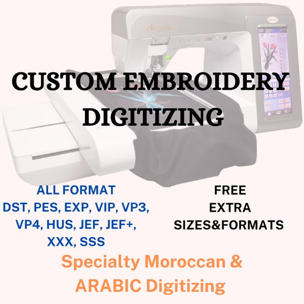 Digitaliseren van borduurwerk op maat, digitaliseren van logo's, digitaliseren van Arabische namen, digitaliseren van Arabisch maatwerk, digitaliseringsservice voor borduren.