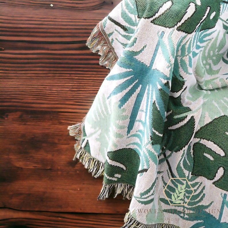 Green leaf blanket throw green leaf tapestry floral tapestry blanket