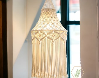 Macrame Lampshade - Macrame Cotton Lampshade - Hanging Woven Lightshade - Bohemian Lampshade Chandelier - Handmade Chandelier - Home Decor