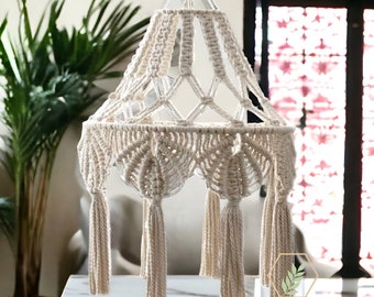 Macrame Lampshade - Macrame Cotton Lampshade - Hanging Woven Lightshade - Bohemian Lampshade Chandelier - Handmade Chandelier - Home Decor