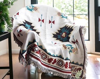 Lanzamiento de manta azteca - Manta azteca tejida - Manta de tapiz americano - Lanzamiento nativo - Lanzamiento de sofá - Manta de picnic - Manta del suroeste