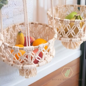 Macrame 3 Tier Large Basket - Space Saving Hanging Fruit - Hanging Basket - Boho Kitchen Decor - Hanging Plant Holder - Macrame Fruit Basket