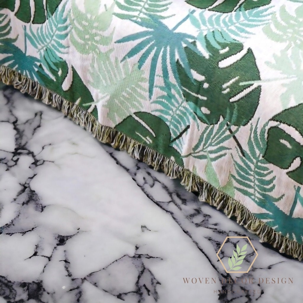 Green leaf blanket throw green leaf tapestry floral tapestry blanket