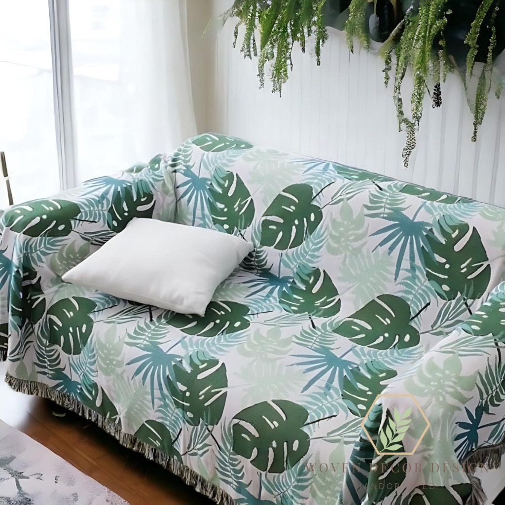 Green leaf blanket throw green leaf tapestry floral tapestry blanket