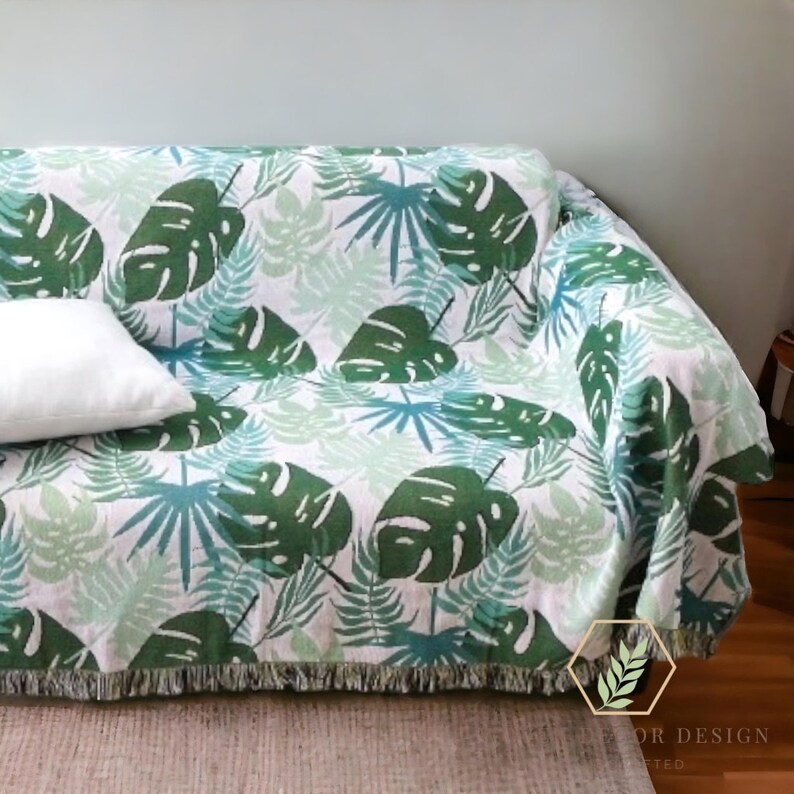 Green leaf blanket throw green leaf tapestry floral tapestry blanket