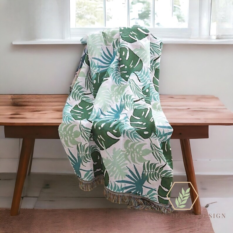 Green leaf blanket throw green leaf tapestry floral tapestry blanket