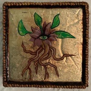 Oeuvre originale, mandragore, 10x10x3,5 cm, bloc MDF
