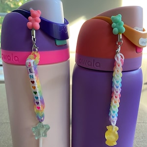 Rainbow Loom Water bottle/cell phone charm - for owalas and yetis - gummy bear hug loops and candy beads!