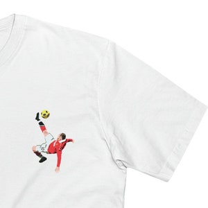 Wayne Rooney &#39;Bicycle Kick&#39; Manchester Utd Fußball T-Shirt / EPL / Premier League / Red Devils Fußball / Weiß / Front only Graphic Tee