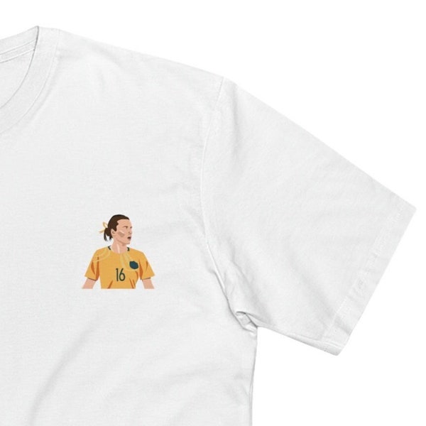 Hayley Raso Green & Gold Australian Football Tillies White T-Shirt perfect for fans of the Matildas Women's World Cup Front only Graphic Tee