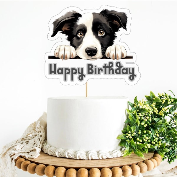 Border Collie Puppy Cake Topper, happy birthday, cake decor, animals, dog topper INSTANT DOWNLOAD, printable, print and cut