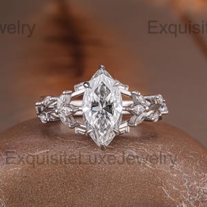 Marquise Moissanite Engagement Ring | Vine Leaf 14k Gold Ring | Unique Moissanite Bridal Ring | Nature Inspired Proposal Ring | Ring for Her