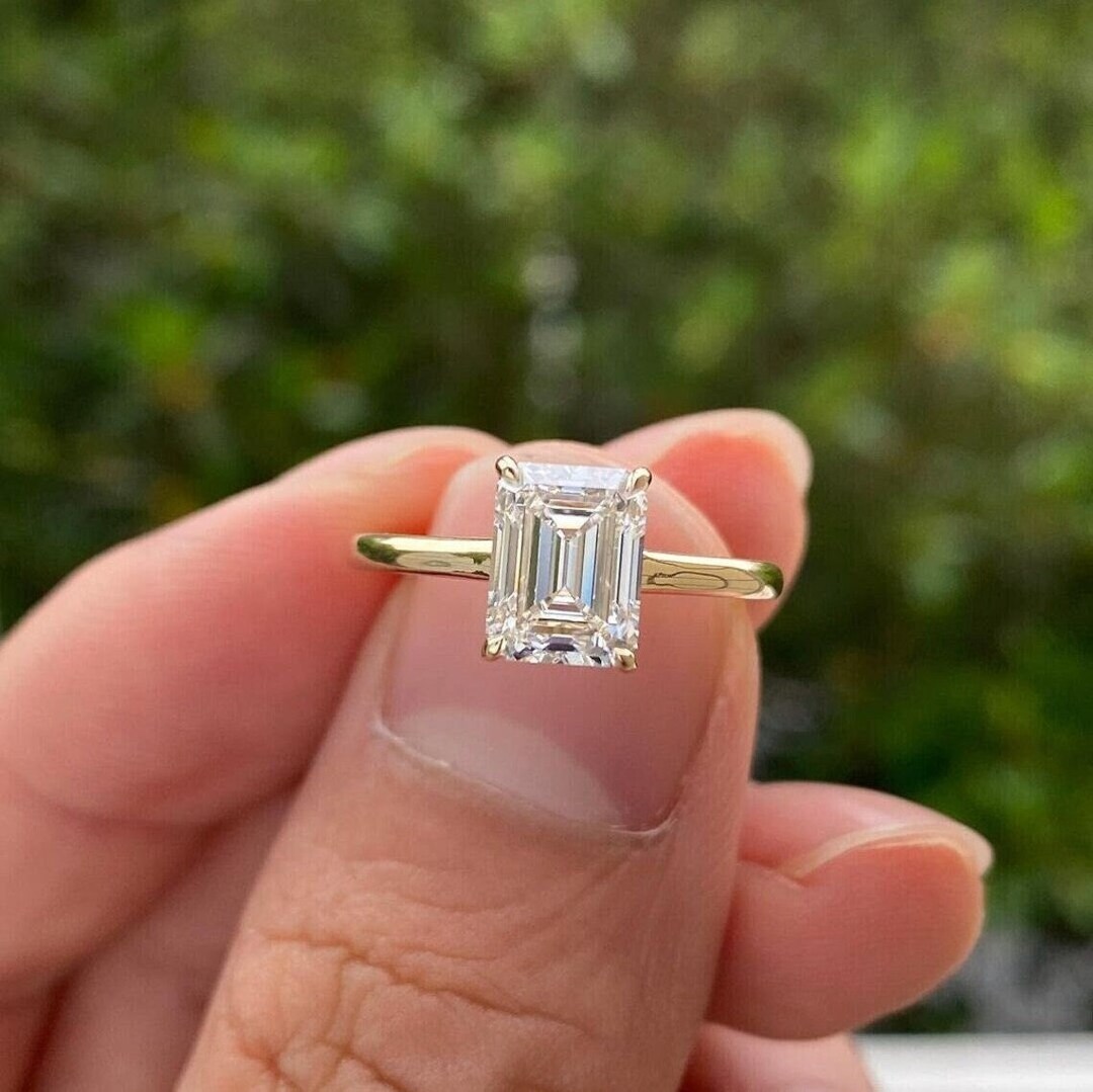 2 CT Emerald Cut Engagement Ring Classic Solitaire Ring 14K
