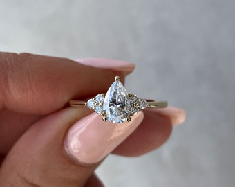 Art Deco Pear Engagement Ring, 2CT Flawless Teardrop Cut Moissanite Wedding Ring, Unique Muse Setting Diamond Anniversary Ring For Her