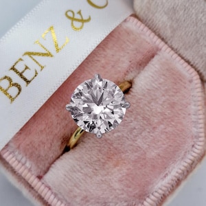 5 Carat Round Diamond Engagement Ring | 14K Gold Solitaire Wedding Ring | Large Natural Diamond Ring Gift | Statement Proposal Jewelry