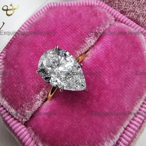 3.00 Ct Pear Cut Moissanite Engagement Ring | Art Deco Solitaire Wedding Ring | Classic Anniversary Gift for Her