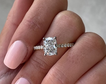 Christmas sale 2 CT Elongated Cushion Cut Moissanite Engagement Ring Solitaire Ring 14K Solid Yellow Ring Hidden Halo Ring Promise Ring