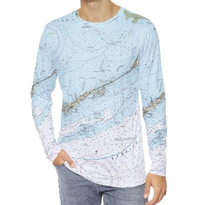 Florida Keys nautische kaart visshirt met lange mouwen, nautisch cadeau, T-shirt kaart Florida