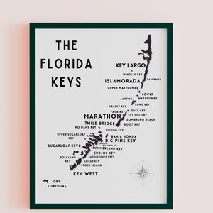 Florida Keys Map - Keys Silhouette - Black & White Wall Art - Vertical map Poster