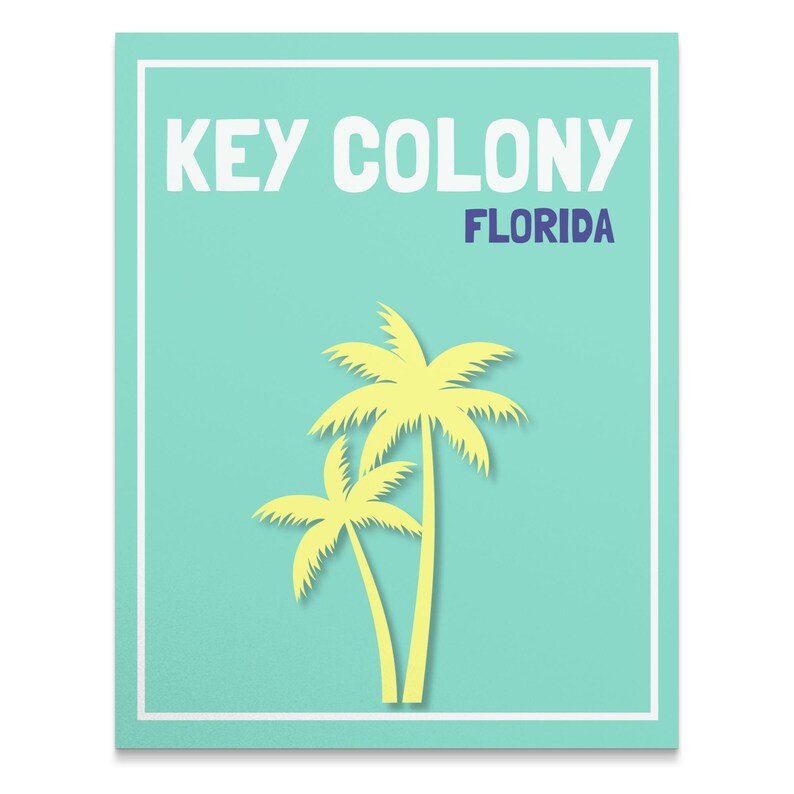 Palm Tree Key Colony Wall Art, Florida Canvas Print, Beach House Decor