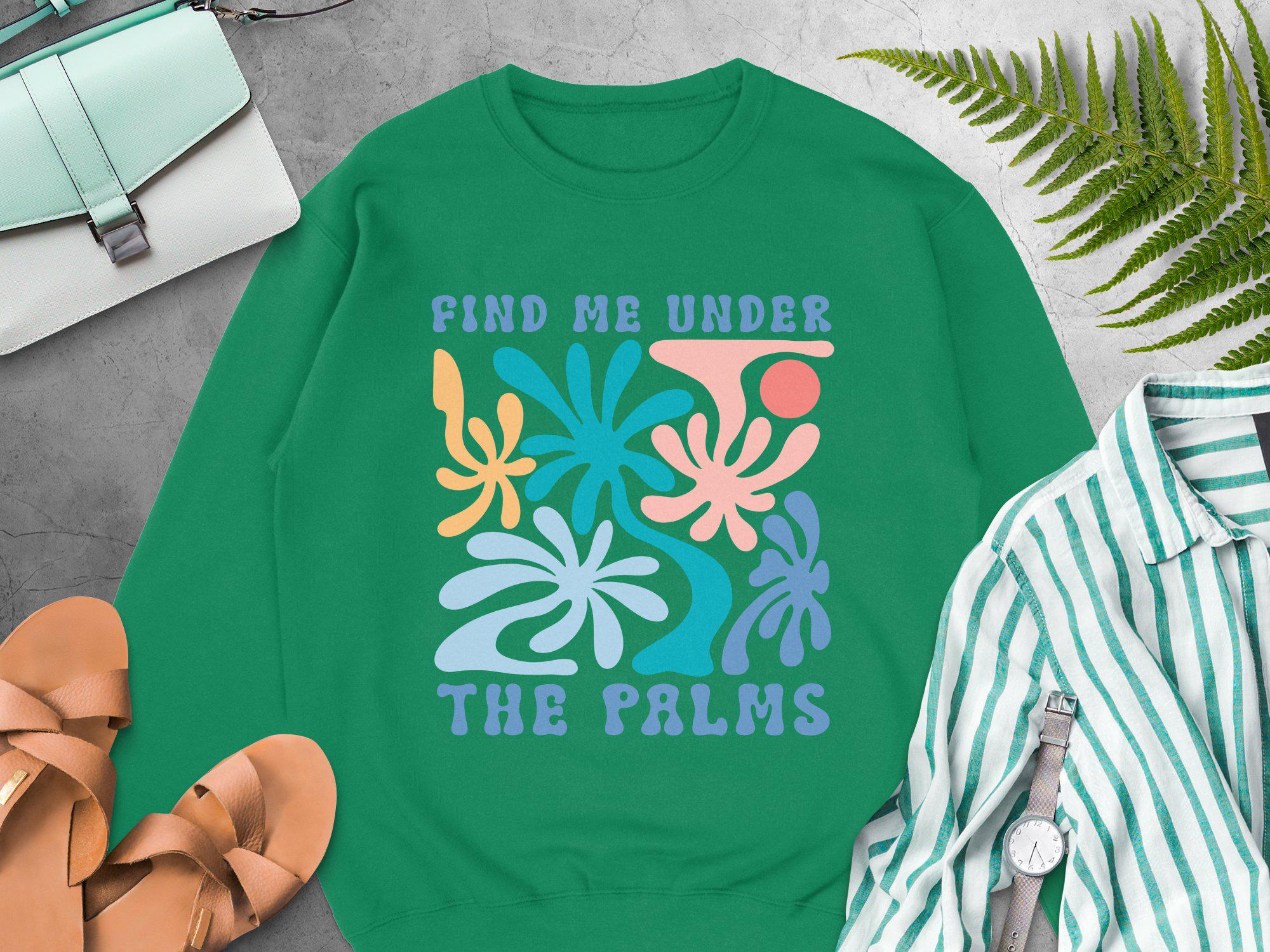 Retro Palm Tree Vibes Graphic Sweatshirt, Relax Under the
