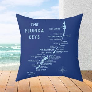 Florida Keys Map Throw Pillow - Unique Coastal Home Decor - Available in 4 Sizes - Perfect Gift for Beach Lovers