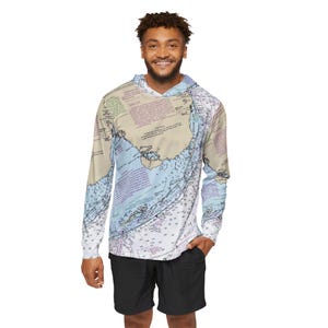 Sweat à capuche pour pêche avec carte marine, sweat d'échauffement sportif pour homme Florida Keys, cadeau de pêche, veste carte côtière, haut à capuche de plage, pêche