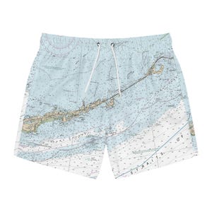 Carte marine - Short de bain, Boardshorts pour vacances à la plage, Maillots de bain côtiers pour hommes, Conception Florida Keys, Cadeau pour amoureux de l'océan, Bas de vêtements de plage
