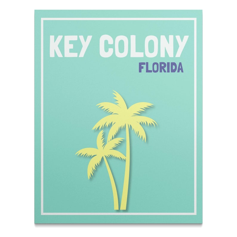 Palm Tree Key Colony Wall Art, Florida Canvas Print, Beach House Decor