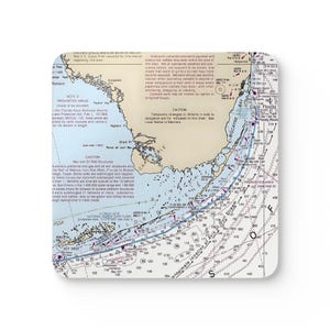 Ensemble de sous-verres, sous-verres de carte nautique Florida Keys, décoration d'intérieur côtière, sous-verres, cadeau maison de plage, cadeau de pendaison de crémaillère