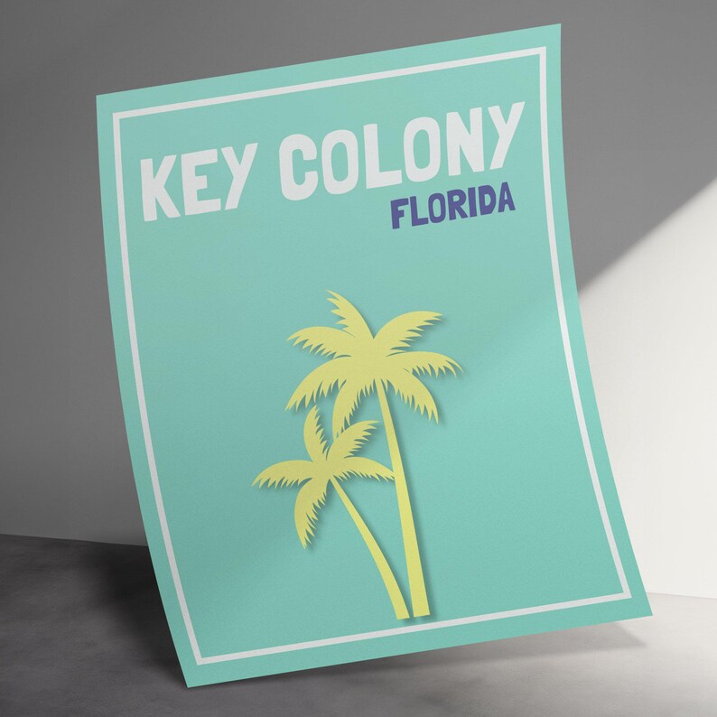 Palm Tree Key Colony Wall Art, Florida Canvas Print, Beach House Decor