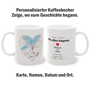Personalisierter Kaffeebecher – Karte, Namen & Datum – Wo alles begann – Romantisches Geschenk für Paare