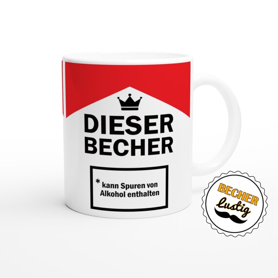 Lustige Tasse mit Spruch Dieser Becher kann Spuren von Alkohol enthalten - Party Becher Geschenk