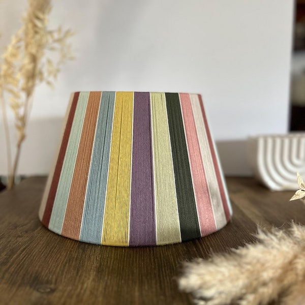 RAINBOW HAZE | 8"-14" French Drum Yarn Wrapped Lampshade. 100% natural handmade colourful cotton striped string woven Lampshade/Pendent