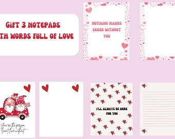 Set of 3 love notepads digital printable