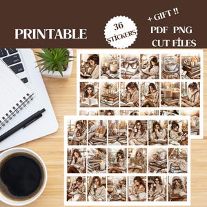 Cozy Reading Printable Deco Stickers , downloadable stickers ,Printable Stickers, cut files,Winter Stickers,455 DPİ High quality,Hygge Bujo