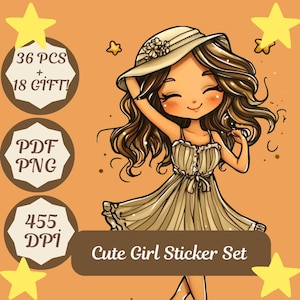 Printable stickers, Downloadable stickers ,Planner stickers, Cute girl stickers, Character sticker, cut files, Deco Sticker,Party decor