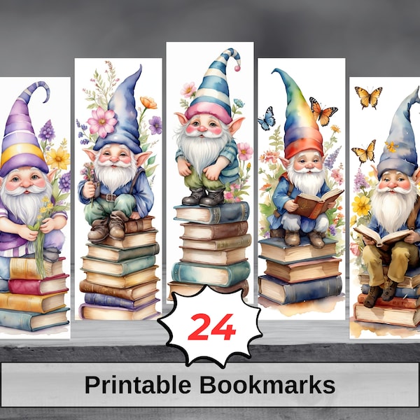 Printable Bookmarks Books Gnomes Print File.  Instant Download. Cute Designs.  For printing, sublimating, scrapbooks, PNG files. Digital Art