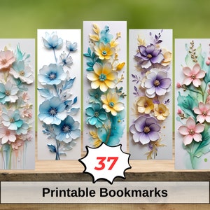 3D Flowers Bookmark Bundle Printable bookmarks.  PNG Digital Files. Instant Download.  37 Vibrant and Beautiful Designs.  Sublimation Wrap.