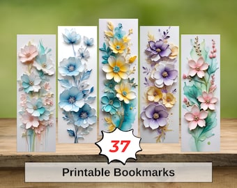 Bundle de marque-pages fleurs 3D Marque-pages imprimables. Fichiers numériques PNG. Téléchargement instantané. 37 designs dynamiques et beaux. Enveloppement de sublimation.