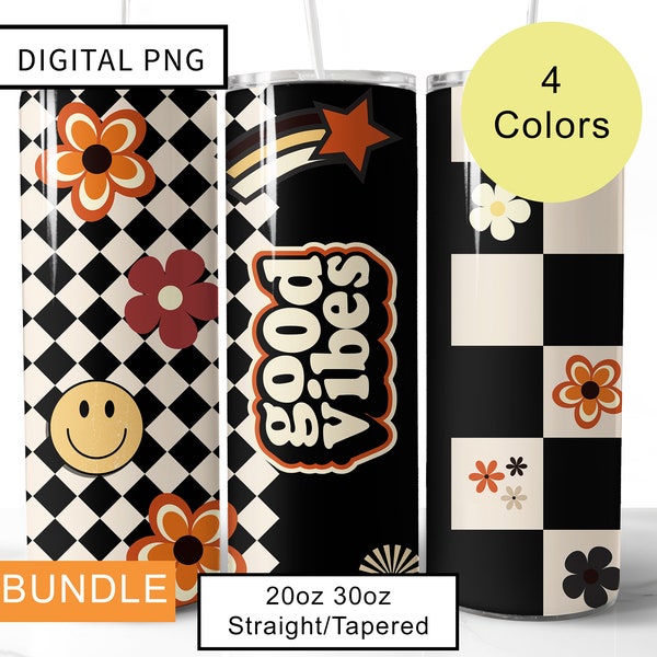 Retro Smiley Tumbler Design 20oz 30oz  Bundle Skinny Straight Tapered wraps Sublimation PNG Digital Download Good Vibes Positive Tumblers.