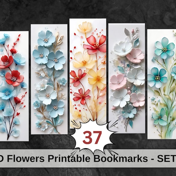 3D Bookmark Designs Bundle Flower Printable bookmarks. (Set 2)  PNG Digital Files. Instant Download.  37 Print Designs.  Sublimation Wraps.