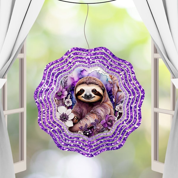 Wind Spinner Sloth PNG Design. Digital Download. 7 Styles. High Definition Sublimation for Spinners. Vibrant Purple Garden Windspinner Print