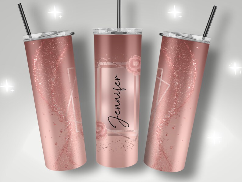 Custom Rose Gold Tumbler Personalized PNG Add Name Design 20oz Seamless