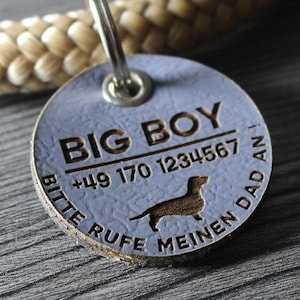 DOG TAG / DOG MARK - made of Biothane - gray - v2 (dog) - round - Ø 3.4 cm