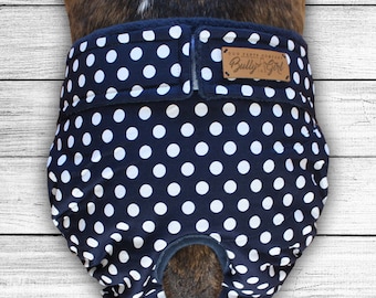 Custom-made heat trousers for dogs "Big White Dots on Blue"