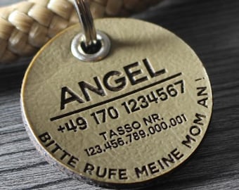 DOG TAG / HUNDEMARKE - aus Biothane - beige/khaki - v1 - rund - Ø 3,4 cm