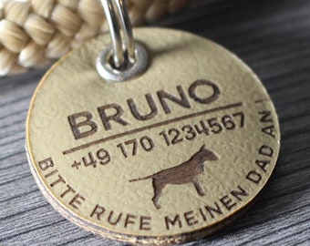 DOG TAG / DOG TAG - made of Biothane - beige/khaki - v2 (dog) - round - Ø 3.4 cm