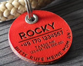 DOG TAG / HUNDEMARKE - aus Biothane - rot - v1 - rund - Ø 3,4 cm